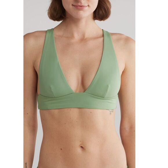 Onia Plunge Bikini Top Swim Suit Size XL (12) D -DD CUP Green (Palm Frond) NWT